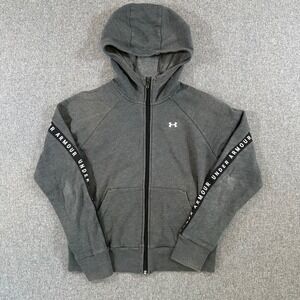 Under Armour Hoodie Women S Loose Gray Logo Tape Full Zip Athletic